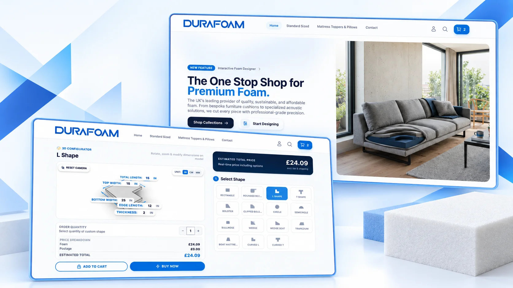 DURAFOAM storefront and custom foam 3D configurator