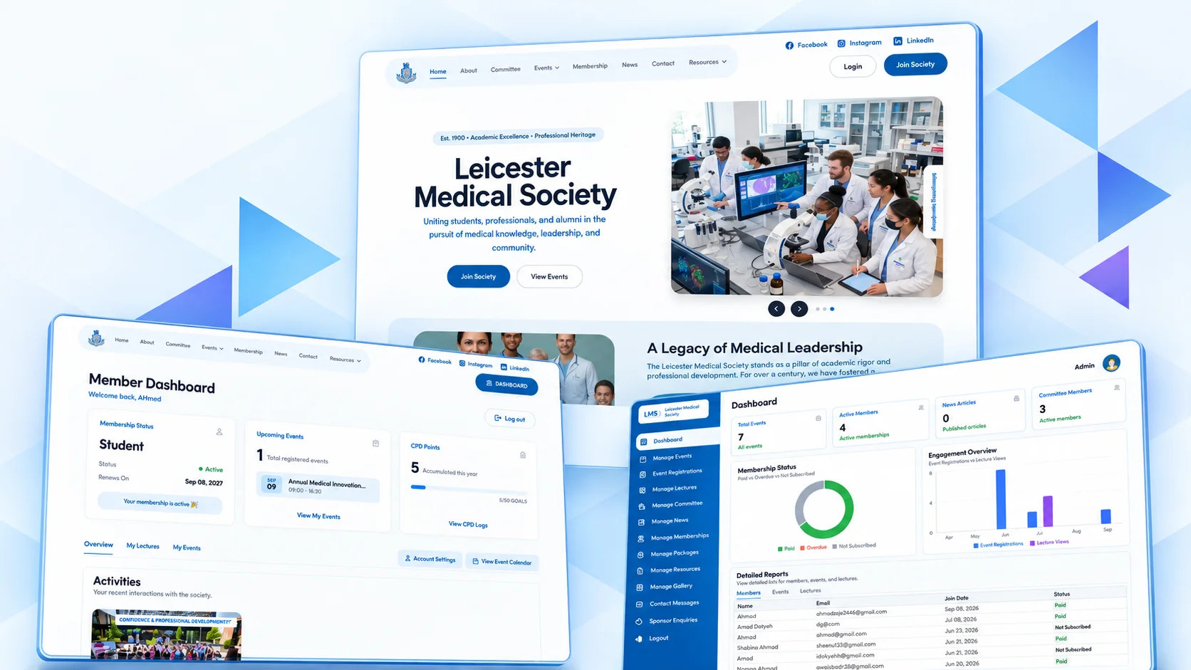 Leicester Medical Society website, member portal and administration platform